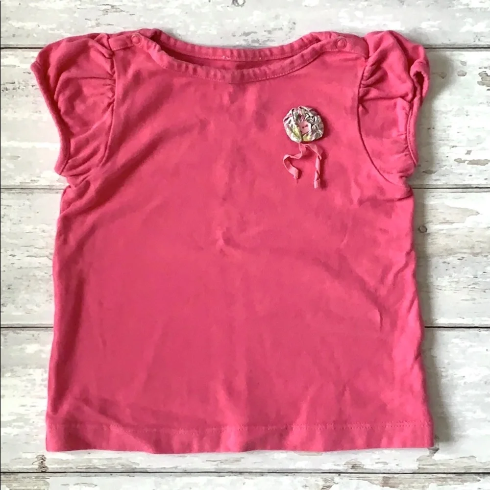 Girls 2T Pink Shirt Fabric Flower Short Sleeve Top Kids Toddler Gymboree